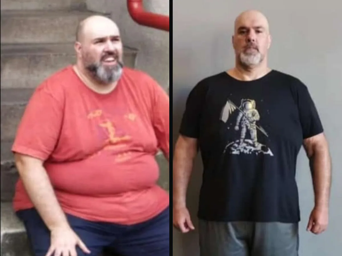 Antes e depois do aluno Gláucio, que perdeu 65 kg